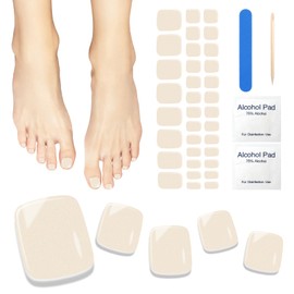 Semi Cured Gel Toenail Strips,34Pcs Gold Gel Toenail Stickers Works with Any UV/LED Nail Lamps,Easy to Apply & Remove Gel Pedicure Strips Full Nail Wraps with Nail File & Wood Stick