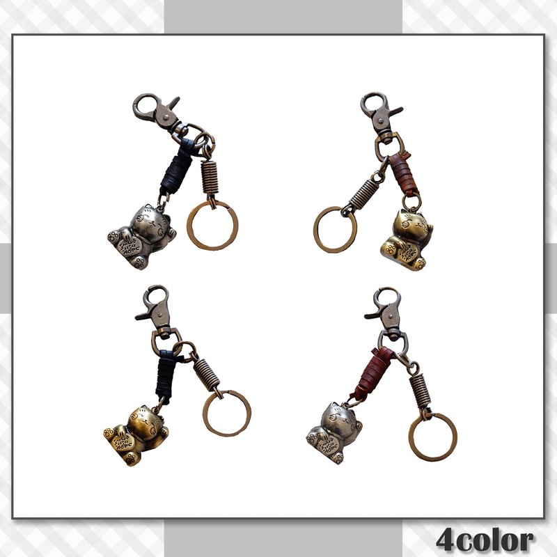 [クロム クレイン] キーホルダー キーリング チャーム 鍵 ネコ 招き猫 レザー おしゃれ