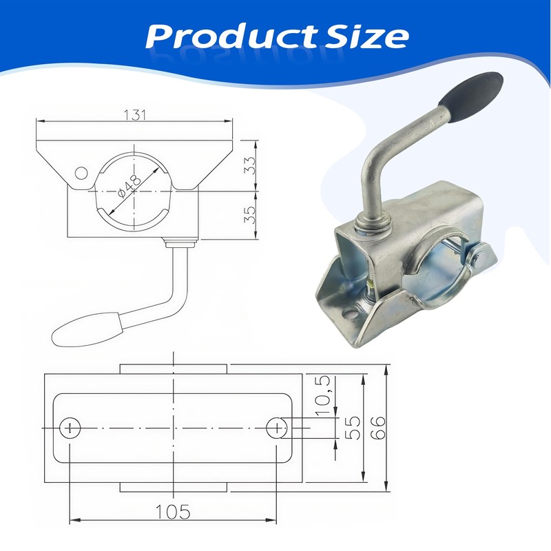 48mm Cast Trailer Jockey Wheel Clamp Centre Handle Wheel Split