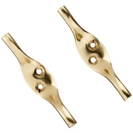Merriway® BH01551 (2 Pcs) Rope Cord Cleat Hooks, 75mm (3 inch) Polished Brass - Pack of 2 Pieces