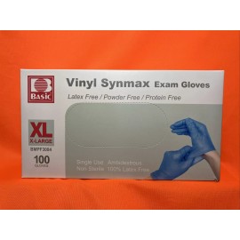 Basic Synmax Vinyl Exam Gloves, 100 Box  X-Large Latex Free Powder Free