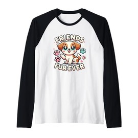 Friends Fur-Ever – Cute Kawaii Puppy Friendship, Dog Owner Raglan Baseball Tee