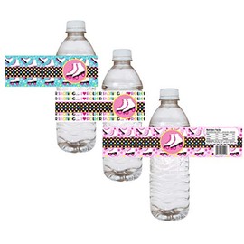 Roller Skating Water Bottle Labels by Adore By Nat - Girl Kid Sport Birthday Skate Party Drink Stickers - Set of 12