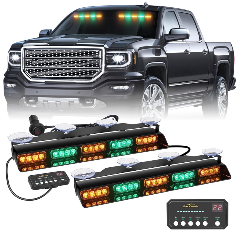 XRIDONSEN 2x 17 inch Amber Green Emergency Lights for Trucks