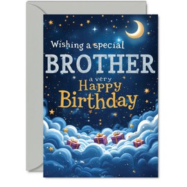 Brother Birthday Card - Starry Night Moon Clouds - Happy Birthday Card for Brother from Sister Brother, A5 Male Bday Greeting Cards