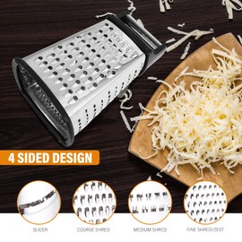 YOMYM Rallador con 4 diferentes tipos de Rallador, Acero Inoxidable Multifunción 4 Lados Rallador de Caja Manual, Rallador de Cocina para Rallar Queso, Verdura, Papas, Ginger, Zanahoria y más (negro)