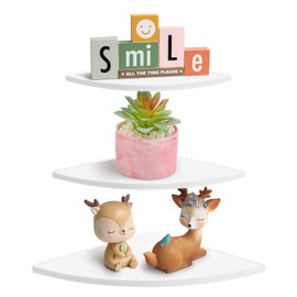 Ejoyous Floating Corner Shelves, 3 Tiers Wall Mounted Shelves PVC Corner Shelves for Living Room Bedroom Kitchen Home Furniture White