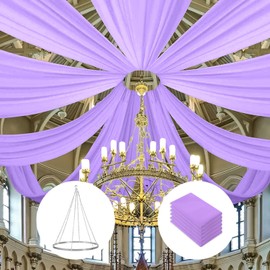 FOTSHARER Metal Ceiling Drapes Hanging Kit and Ceiling Drapes for Weddings 6 Panels 5FT x 10FT Lavender Wedding Drape Chiffon Draping Fabric Ceiling Curtain with Haning Hoop Hardware for Party Decor