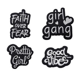 4 pcs Pretty Girl, Faith Over Fear, Iron on/Sew on Patch for Decorating caps, Hats, Clothes, Jeans, Bags