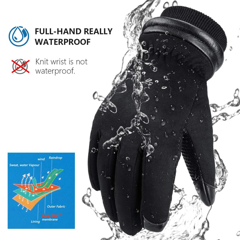 OZERO Winter Gloves Waterproof -30 C Thermal, Touchscreen Thick Glove