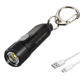 Nitecore Tiki LE Keychain Flashlight, 300 Lumens USB-C Rechargeable with Red Blue Light and LumenTac USB Cable