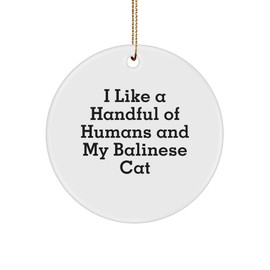 Funny Balinese Cat Lover Gifts from Humor Hub - Unique Christmas Memorable Presents for Cat Parents & Owners - I Like A Handful of Humans and My Balinese Cat Circle Ornament