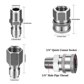 Pressure Washer Coupler, NPT 3/8" Pressure Washer Fittings, Stainless Steel Fittings, Male Female Quick Connect Coupler for Quick Connect and Quick Release 4 Pack