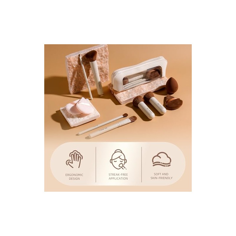 BS-MALL Juego de 11 brochas de maquillaje de bambú sintético