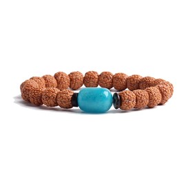 COLORFUL BLING Natural Stone Tibetan Mala Rudraksha Seeds Bracelet for Meditation Beads Prayer Charm Wrist Bracelets Buddha Prayer Yoga Mediation Jewelry-Light Blue