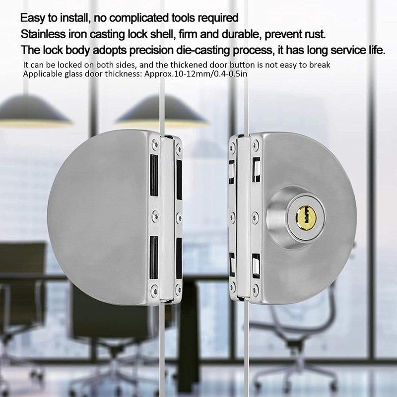 Ranbo Frameless Double-Sided Glass Door Lock, No-Drill, 304 Stainless Steel,