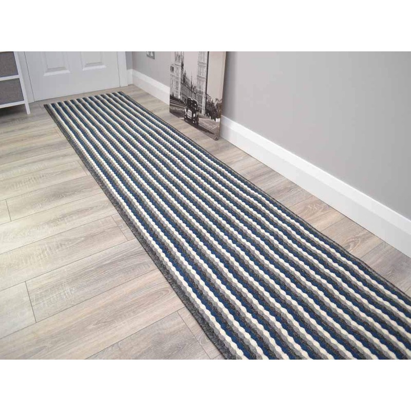 Moscow Grey Navy Non Slip Washable Rugs (50cm x 80cm)