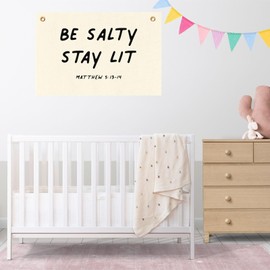 MOXDBT Be Salty Stay Lit Bible Verse Banner, Christian Linen Banner Wall Hanging Flag, Matthew 5:13-14 Scripture Farmhouse Decor for Home Bedroom 20x30 In