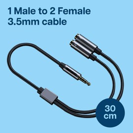MMOBIEL 3.5mm Headphone Splitter 1 Male to 2 Female Audio & Mic Y Adapter, 30cm (1ft) Aux Cable – Compatible with Phone, Laptop, PC, Tablet, Switch, Headset – Mic and Audio Splitter