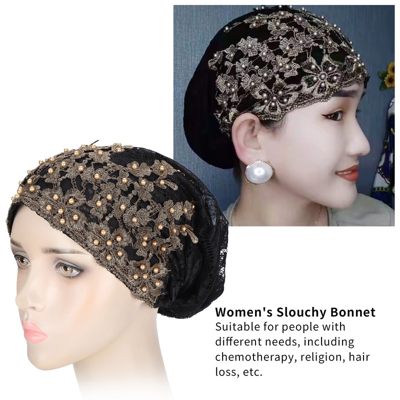 Slouchy Bonnet Casual Fashion Beaded Lace Breathable Loose Lazy Chemical