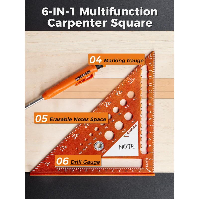 Mecurate Metric Aluminum Alloy Rafter Square (18cm) with 2-in-1 Carpentry