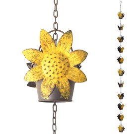Aifeorzo Rain Chains 8.5FT Metal Bucket Rain Chains for Gutters and Downspouts Vintage Rain Catcher Chain Sunflower Decorative Rain Chimes for Outside Rainwater Diverter Outdoor Decor for Garden Yard