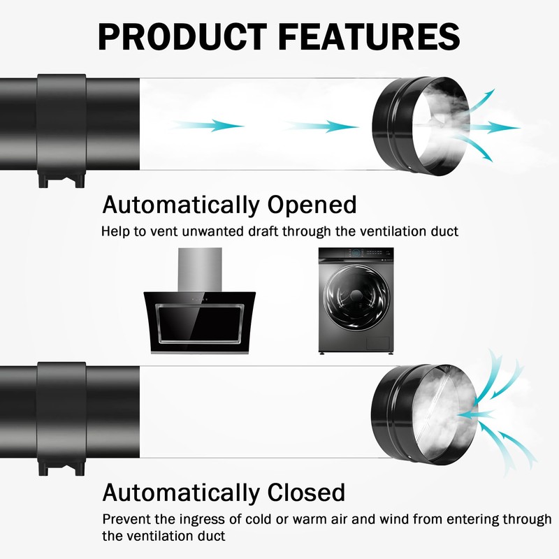 4 Inch Draft Blocker Backdraft Damper Duct Draft Stopper One-Way