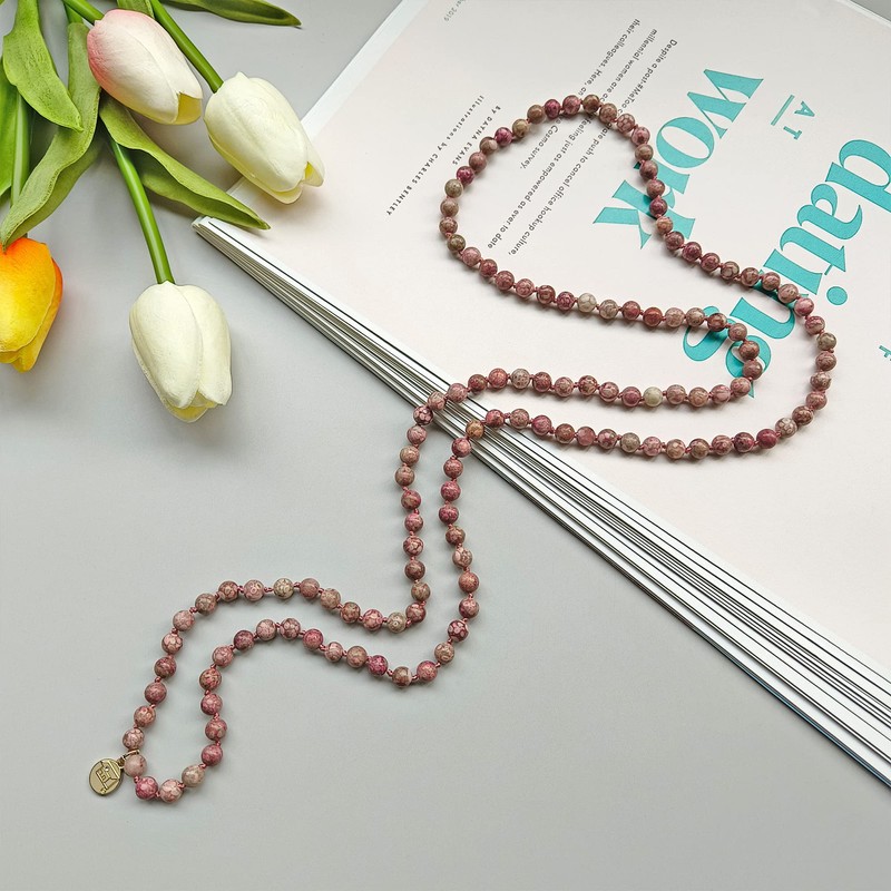 Firstmeet Stone Necklace Long Agate Beads Chain Round Smooth Bracelet