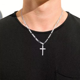 Ursteel Gold Cross Necklace for Men, Mens Cross Chain 18K Gold Plated Cross Pendant Necklace for Men 20 Inch Cross Necklace Gifts for Father Chain for Men Valentines Gifts for Him