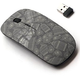 2.4G Wireless Mouse with Cute Pattern Design for All Laptops and Desktops with Nano Receiver - Flowers Bird Cages