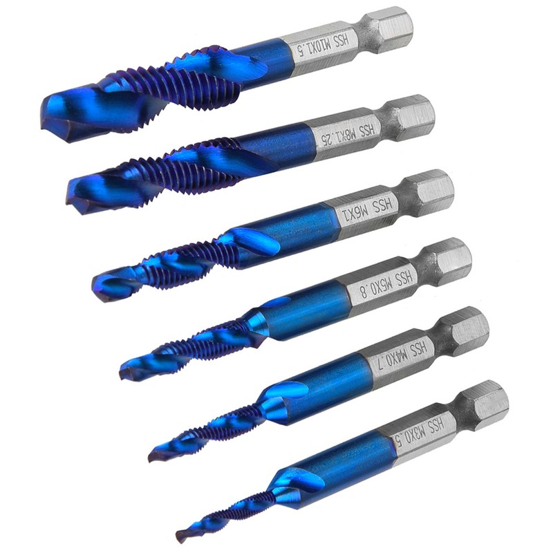 6PCS High Speed Steel 6.35mm Hex Shank Tap Drill Bit