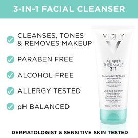 Vichy Purete Thermale 3 In 1 One Step Cleanser For Sensitive Skin, 10.1 fl oz (300 ml/10.1 oz)