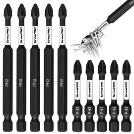 GRENPRO Screwdriving Power Bits PH2-2IN*5+3.5in*5pcs Magnetic Phillips #2 Insert Bits S2 Steel Anti-Slip Long Screwdriver Bit Set 1/4 Inch Hex Shank Impact Tough Screws Drive Bits