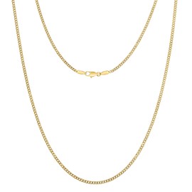 KRKC Men's Necklace, 2/3/4/5 mm, 14K Gold Plated/Silver Colour, Stainless Steel Curb Chain, Cuban Chain, Nickel-Free, Thin Gold Chain, Silver Chain for Men, Length 45-66 cm, Stainless Steel