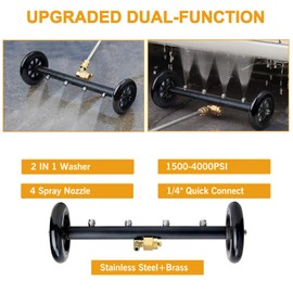 EVEAGE 2-in-1 Undercarriage Pressure Washer Attachment, 16" Power Washer Undercarriage Cleaner, Under Car Wash with Extension Wands Wash Mitt, Reversible Pressure Washer Broom Attachment, Black
