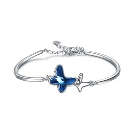 AOBOCO Sterling Silver Butterfly Bangle Bracelet, Butterfly Jewellery Gifts for Women Girls (Bangle 2)