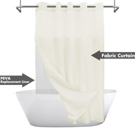 Long No Hook Slub Textured Shower Curtain with Snap-in PEVA Liner Set - 71" x 80"(78"), Hotel Style with See Through Top Window, Cream Fabric Curtain & Waterproof Liner, Sand,W71xH78