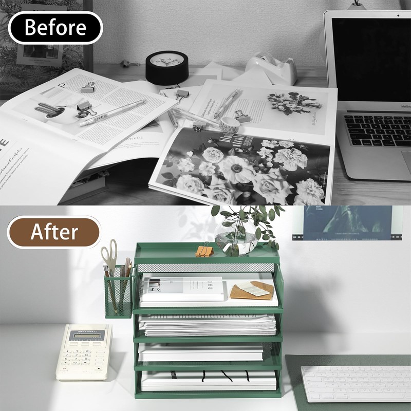 FANXIYQ Metal Stackable Letter Trays, 4-Tier Desk Organizer & Paper
