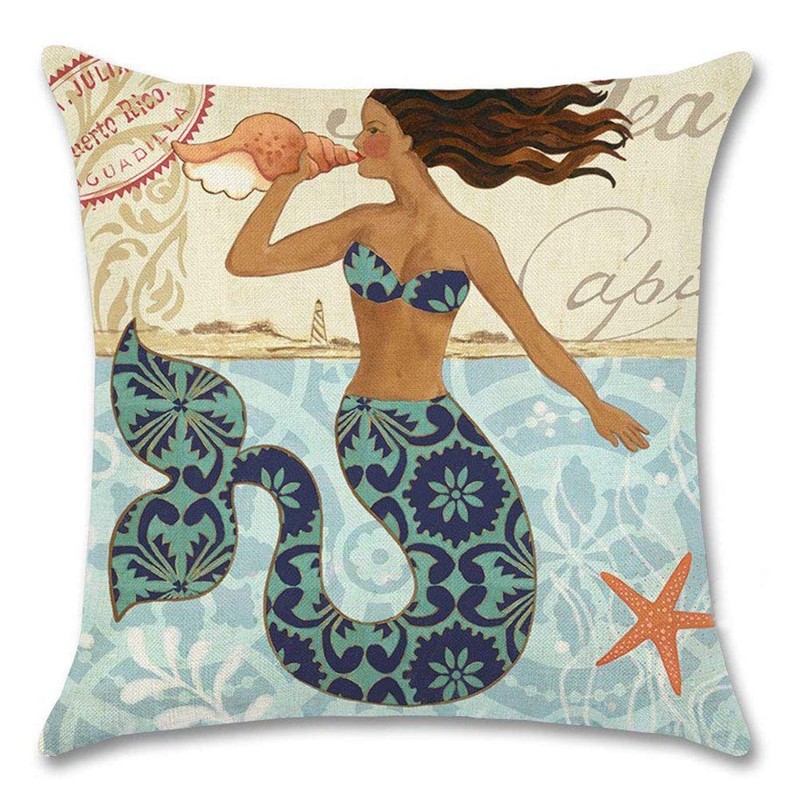 7ColorRoom 2Pack Mermaid Throw Pillow Covers Ocean Theme Beach Cushion