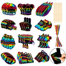 HOWAF 36pcs Football Scratch Paper Crafts Kit Football Helmet Scratch Cards Football Rainbow Scratch Off Cards for Football Party Activity School DIY Drawing,Football Sports Paper Scratch Pad for Kids