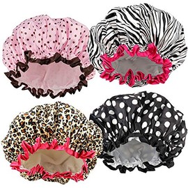 TCOTBE 4 gorros de ducha impermeables para mujer, gorro de ducha elástico reutilizable para el pelo, protección del medio ambiente, doble capa imperme