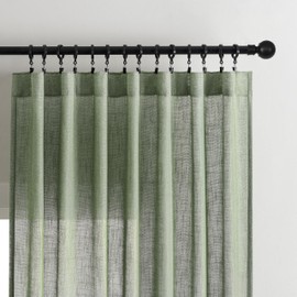 Joydeco Olive Green Linen Curtains for Living Room 72 Inch Length 2 Panels Set,Semi-Sheer Curtains 72 Inches Long,Pinch Pleated Long Window Treatments Curtain & Drapes(W52 x L72 Inch, Loden)
