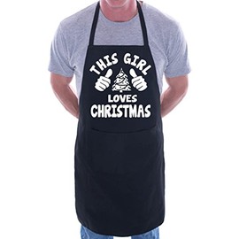 This Girl Loves Christmas Santa Xmas BBQ Cooking Novelty Apron Black
