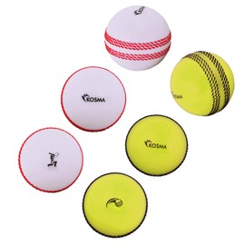 Kosma Set of 6 Windball Cricket Ball | Indoor & Outdoor Soft Training Cricket Ball for Coaching Practice (3Pc Each of White with Red seam & Yellow with Black seam)