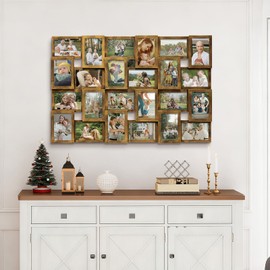J.M.Deco Collage Picture Frames for Wall 24 Slots, Large Photo Frame Collage Wall Hanging for 4 x 6 Photo, Christmas Gift for Family or Friends - Retro Gold