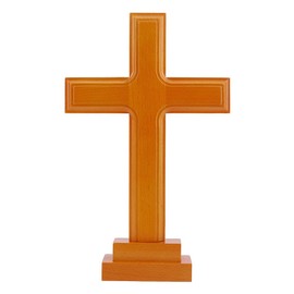 HOBBIESAY Standing Crucifix Cross 29.1cm Wooden Tabletop Cross Ornament Standing Orange Wooden Wall Cross with Stand Catholic Crucifix Cross Decoration for Home Decor