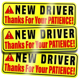 New Driver Magnet for Car - Extra Strong Hold - 9.72" by 3.24" - 3 Pack - Essential Magnetic Student Driver Sticker Signs - Remind Others to Please Be Patient - Bright & Reflective Sign for Rookies