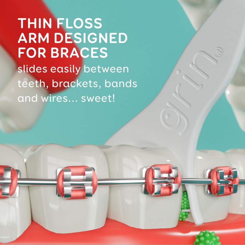GRIN Braces Flosser, Floss Picks Designed for Braces, 60 Count,