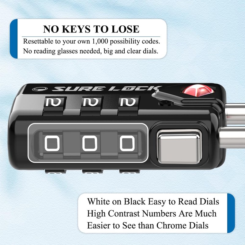 SURE LOCK TSA Compatible Travel Luggage Locks, Inspection Indicator, Easy