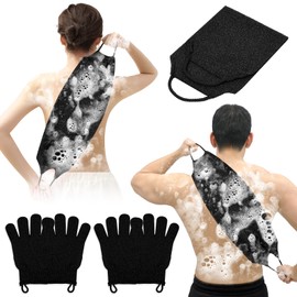 Vicloon Exfoliating Shower Towel with Shower Gloves, 5Pcs Exfoliating Glove and Exfoliating Bath Towel Set, 4Pcs Exfoliating Gloves and 1Pcs Showers Scrubber Wash Cloth for Bath and Removing Dead Skin